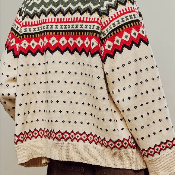 Found Cream and Red Patterned Cardigan Sweater - Picture 2 of 16